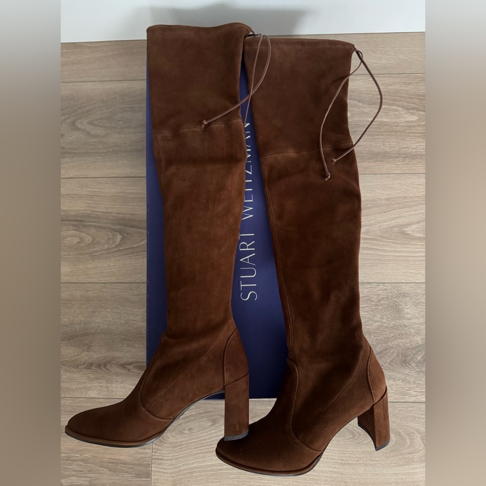 Stuart Weitzman Landmark Chocolate Brown Suede Over-the-Knee Boots